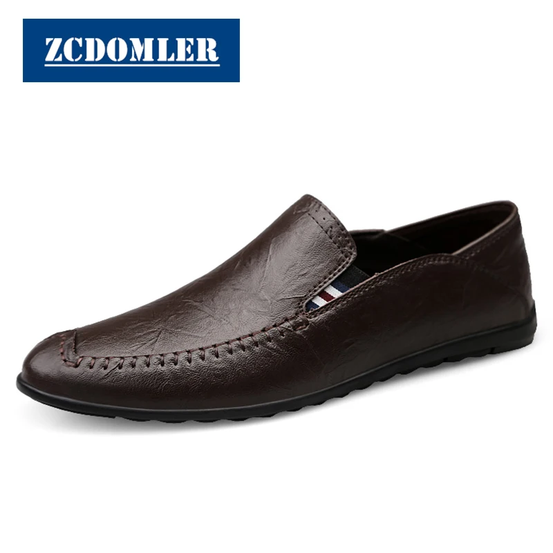 

ZCDOMLER High Quality Men Leather Shoes Comfortable Black Brown Loafers Breathable Slip On Driving Shoes Casual Mocasines Hombre
