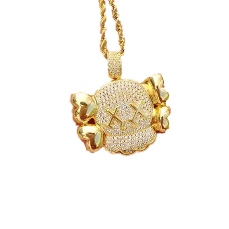 

OriginalFake KAWS BRIAN Head Alloy Gold Plating Diamond Necklace Golden Pendant Action Figure Model Valentine's Day Gift X1399