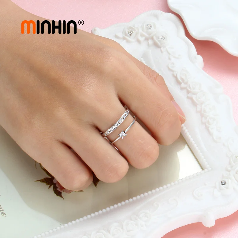 Женские кольца MINHIN с серебряным покрытием из кубического циркония модные