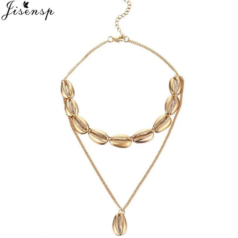 Jisensp New Fashion Black Rope Chain Natural Seashell Choker Necklace Collar Boho Shell Chokers Necklaces for Summer Beach Gift - Окраска металла: XL667G