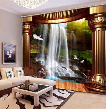 

3D Curtain Bed Room Living Room Office Hotel Cortinas Golden Roman Waterfall 3D Bathroom Shower Curtain Blackout Curtain Fabric