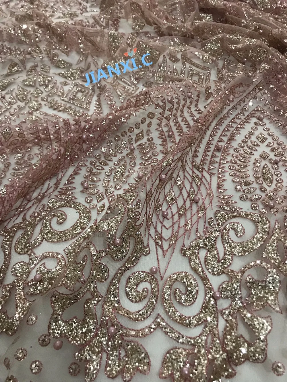 

5yards/lot yaking-118100 fashionable glued glitter lace fabric sparkle african india mesh tulle for dress sawing