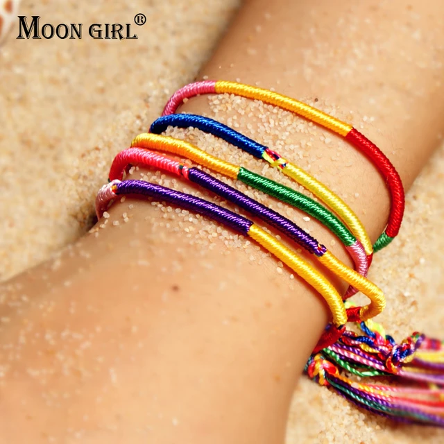 MOON GIRL 5 Pieces Multicolor Fashion Charms Bracelet Bohemian Cotton Rope  Chain Girls Cheap Bracelets for