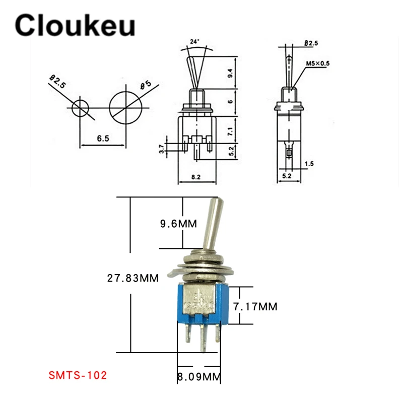 5 шт. SMTS-103 Ультра маленький красный 5 мм 3Pin/3 файла ВКЛ-ВЫКЛ-ВКЛ кулисный переключатель тумблер 1.5A250V 3A125V