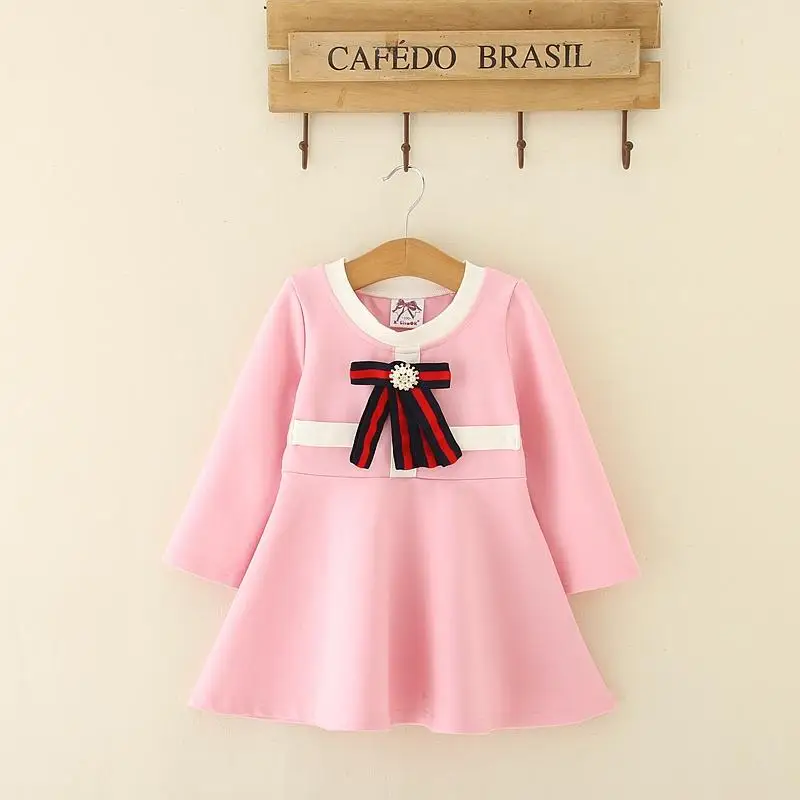 

Kids Girls Dress 2-6T Princess Girl Bow Striped Long Sleeve Dress 2018 Party Wedding Vestidos Infant Children Clothes JN507