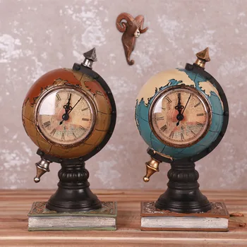 

Home Decor European Retro Globe Figurine Violin Model Crafts Clock Resin Ornaments Miniature Creative Gifts Furnishing Articles