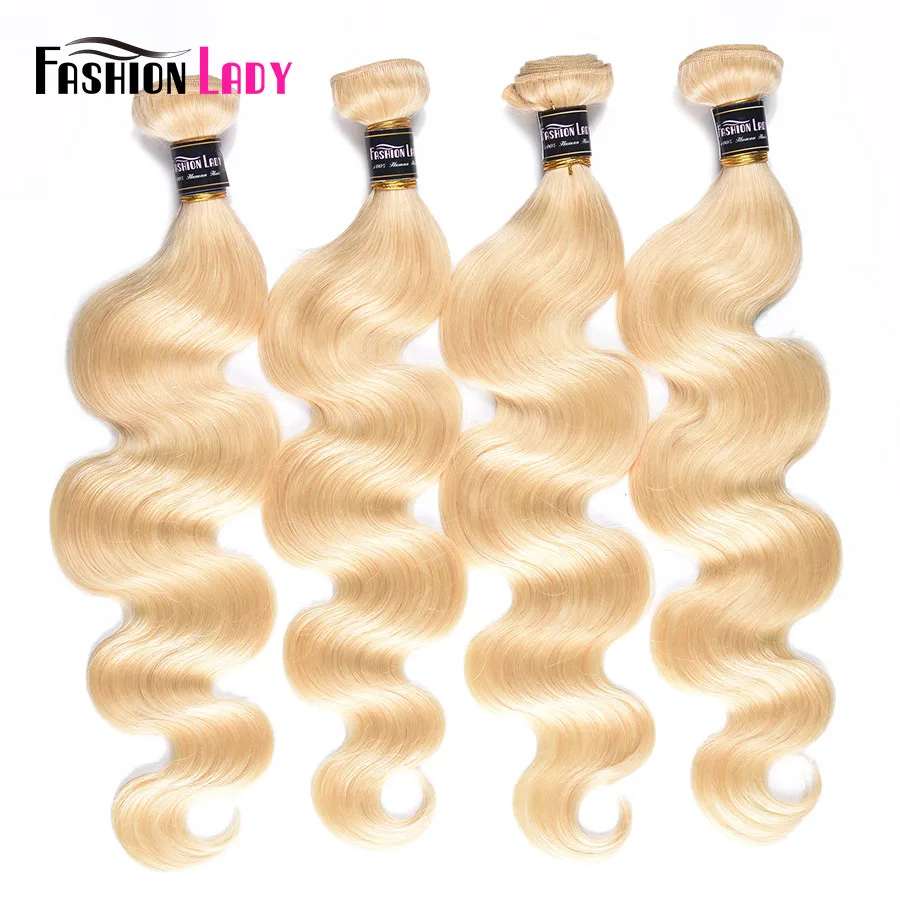 

Fashion Lady 4 Bundles Remy Hair Weave 100% Human Hair Brazilian Body Platinum Blonde Hair Bundles 613# Color Hair