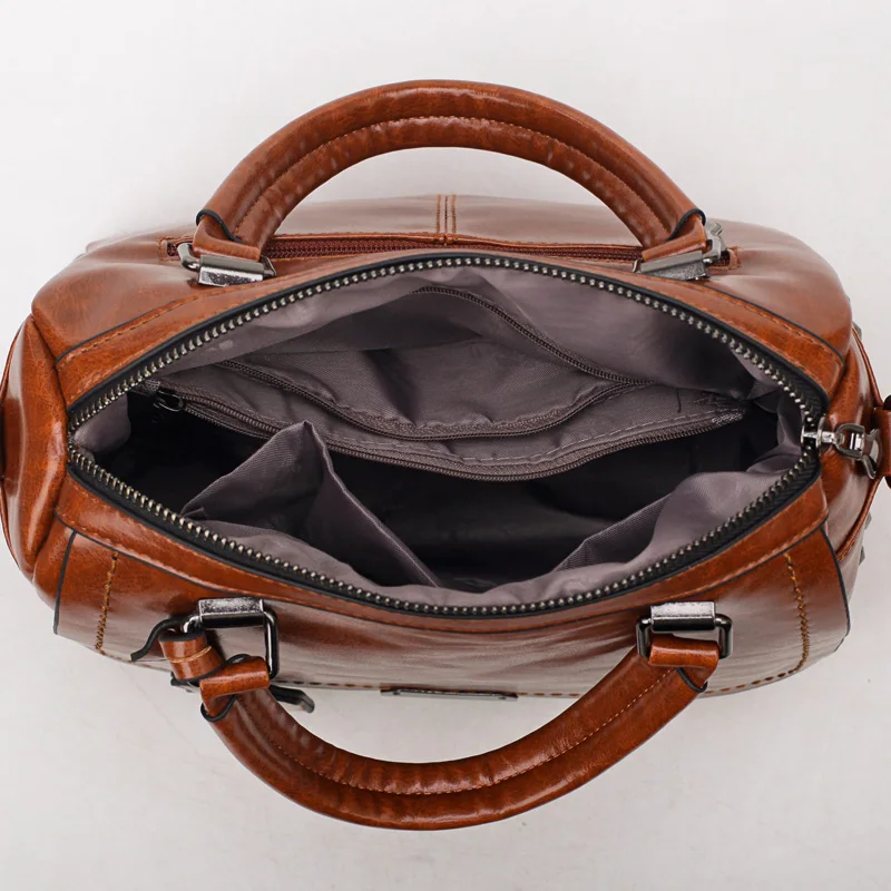 Дизайнерские Брендовые женские кожаные сумки с масляным воском, модные женские сумки на плечо с заклепками, расшитые блестками, сумка-мессенджер, Женская дорожная сумка