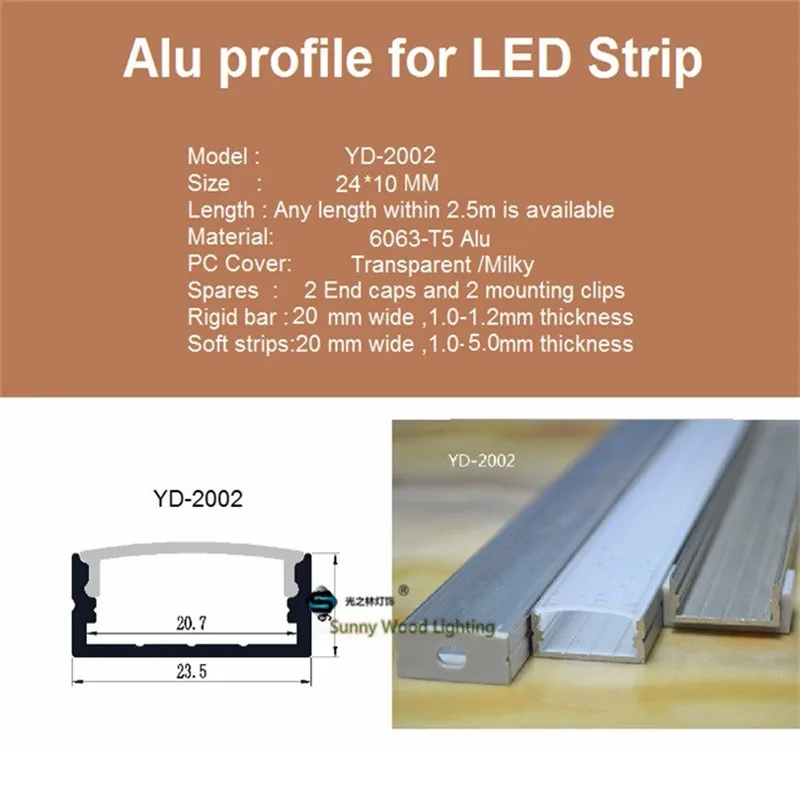 Светодио дный 2-20 шт./лот 20 дюймов 0,5 м светодиодный алюминиевый профиль для мм 20 мм полосы светодио дный, светодиодный профиль с крышкой для двухсветодио дный рядного светодиодного канала, кабинет бар