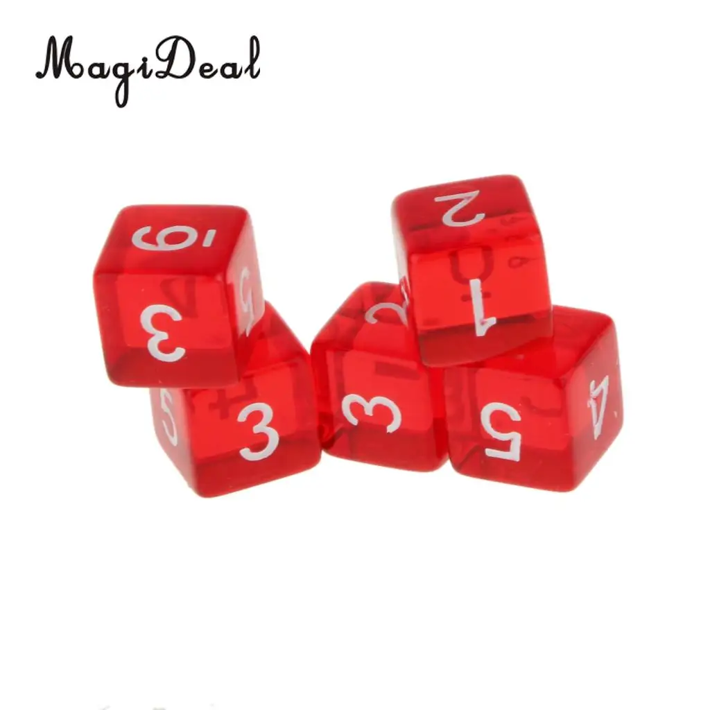 MagiDeal 10Pcs Acrylic 6 Sided D6 Dices Die Set for D&D TRPG MTG Roleplaying Board Games Party Casino Supplies