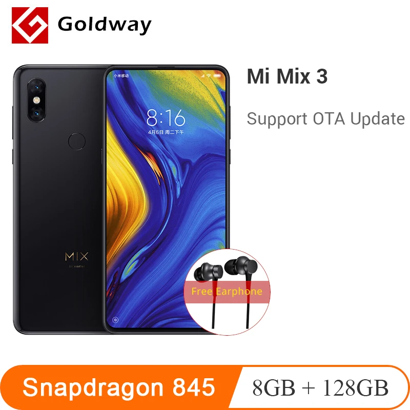 

New Original Xiaomi Mi Mix 3 8GB RAM 128GB ROM Mobile Phone Snapdragon 845 Octa Core 24MP Front Camera 6.39" 19.5:9 Full Screen