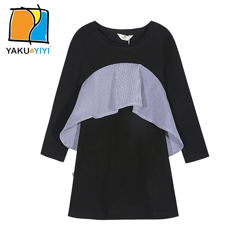 YKYY YAKUYIYI Frill Irregular Girls Dress Black White Contrast Baby Girls Dress Long Sleeve Children Dress