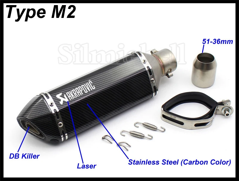 Type M2 Универсальный Akrapovic выхлопной мотоцикл глушитель скутер выхлопная труба Escape Moto для KTM Benelli Honda Kawasaki Yamaha Ducati - Цвет: Type M2