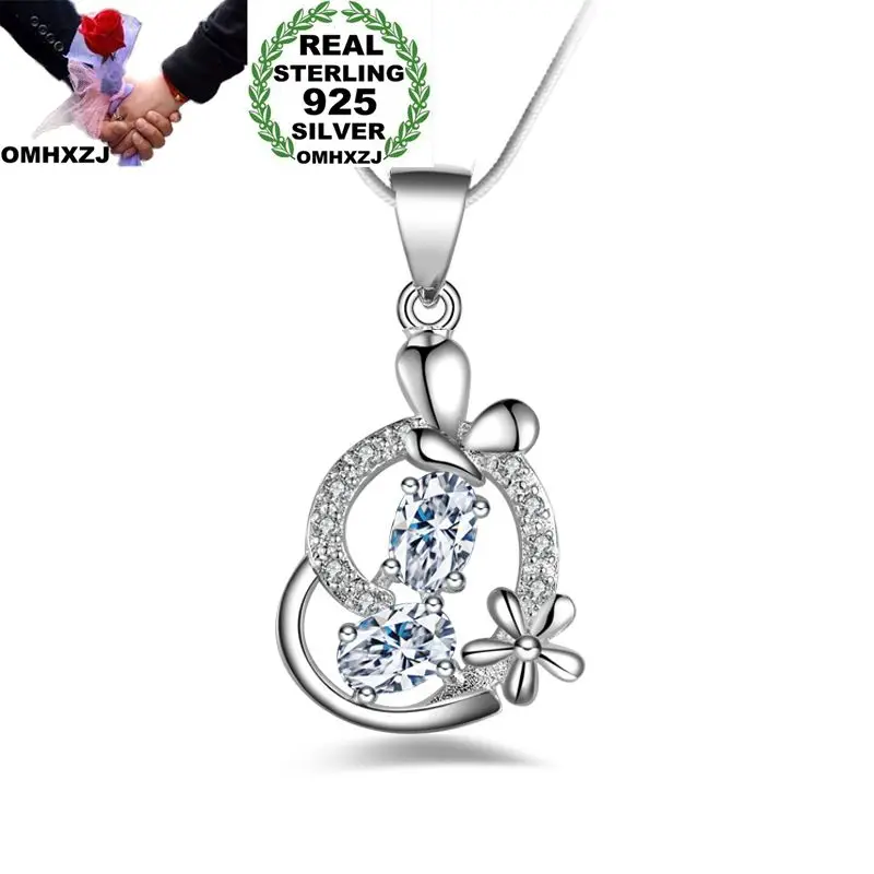 

OMHXZJ Wholesale Personality Fashion OL Woman Girl Party Gift Heart White Amethyst AAA Zircon 925 Sterling Silver Necklace NC23