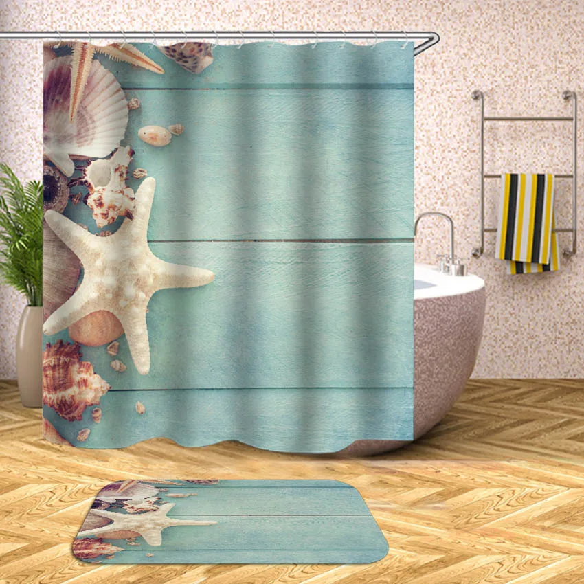 Пляжная раковина, морская водостойкая занавеска для душа, напечатанная занавеска для ванной, занавеска для ванной, крышка для ванной, очень большая, широкая, 12 шт. крючков