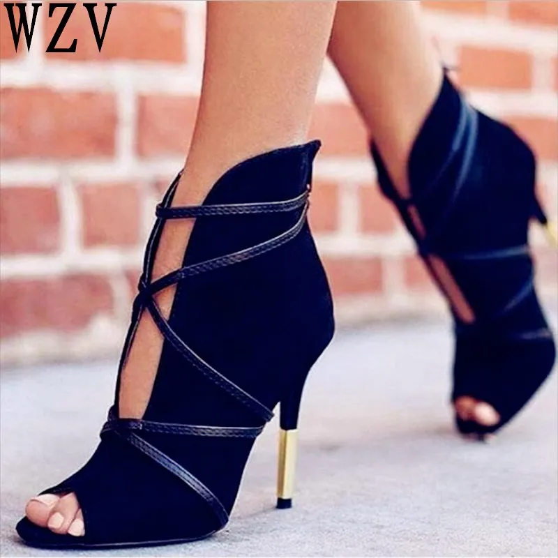 

2018 new Cross strap Women pumps Peep Toe Thin Heels T-tied Autumn Fashion High heel Women sandals Fashion pompes de femme D049