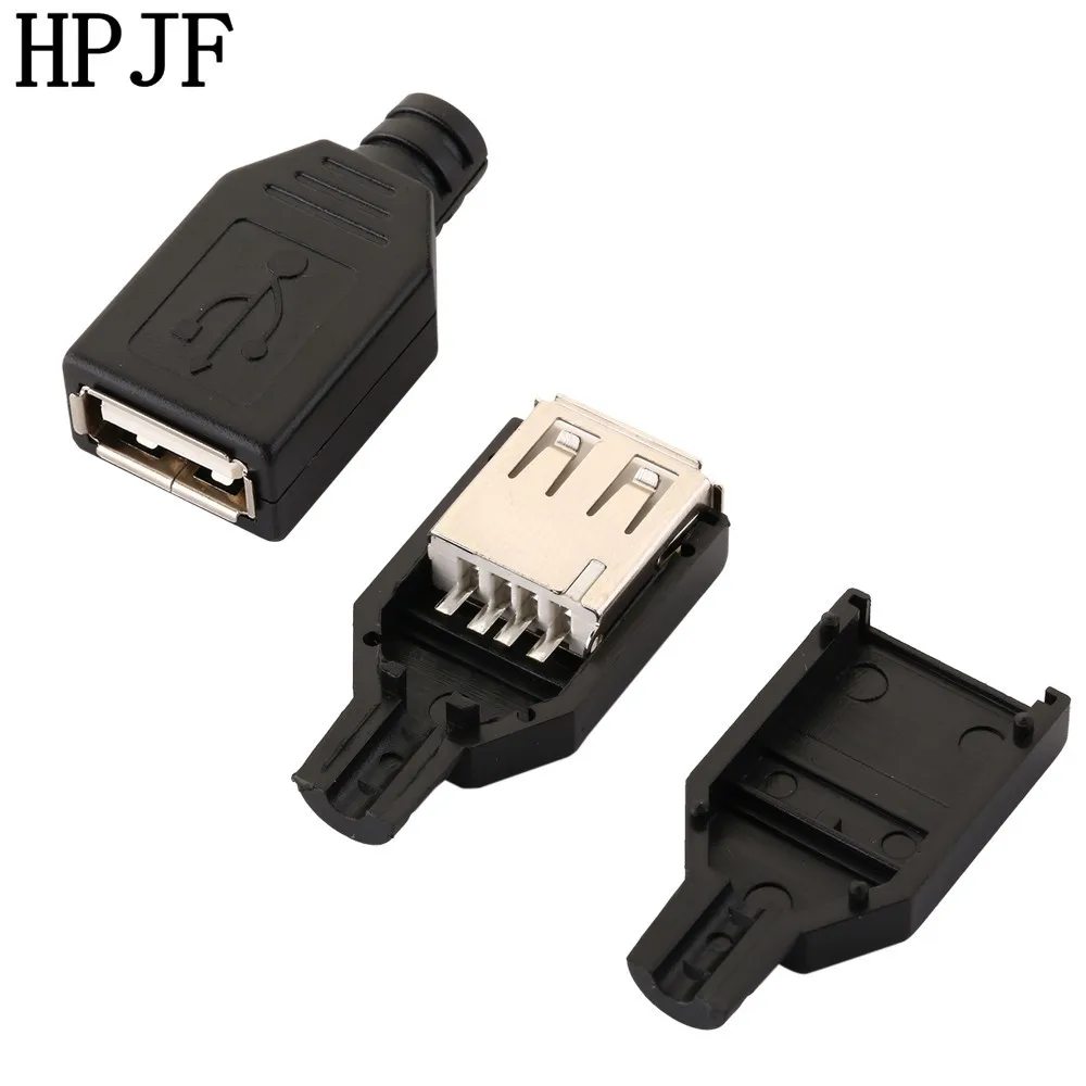 New 10pcs Type A Female USB 4 Pin Plug Socket Connector With Black