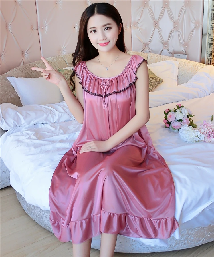 Ladies Sleeveless Chiffon Nightdress Plus Size Women Sexy Satin Silk