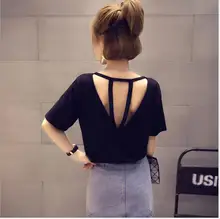 Hollow Out Backless Women T Shirts Plain Short Sleeves Round Neck Girls Tee Tops 2019 Summer Wide Leisure Sexy Streetwear Tshirt Hollow Out Backless Women T Shirts Plain Short Sleeves Round Neck Girls Tee Tops 2019 Summer Wide Leisure Sexy Streetwear Tshirt