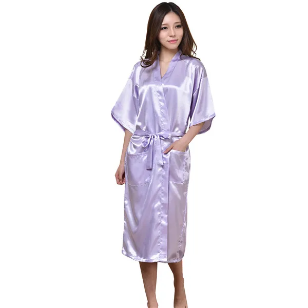Высокое качество фиолетовый женский шелковый халат из вискозы сексуальное длинное белье пижамы кимоно юката Ночная рубашка размера плюс S M L XL XXL XXXL A-050 - Цвет: Long 8
