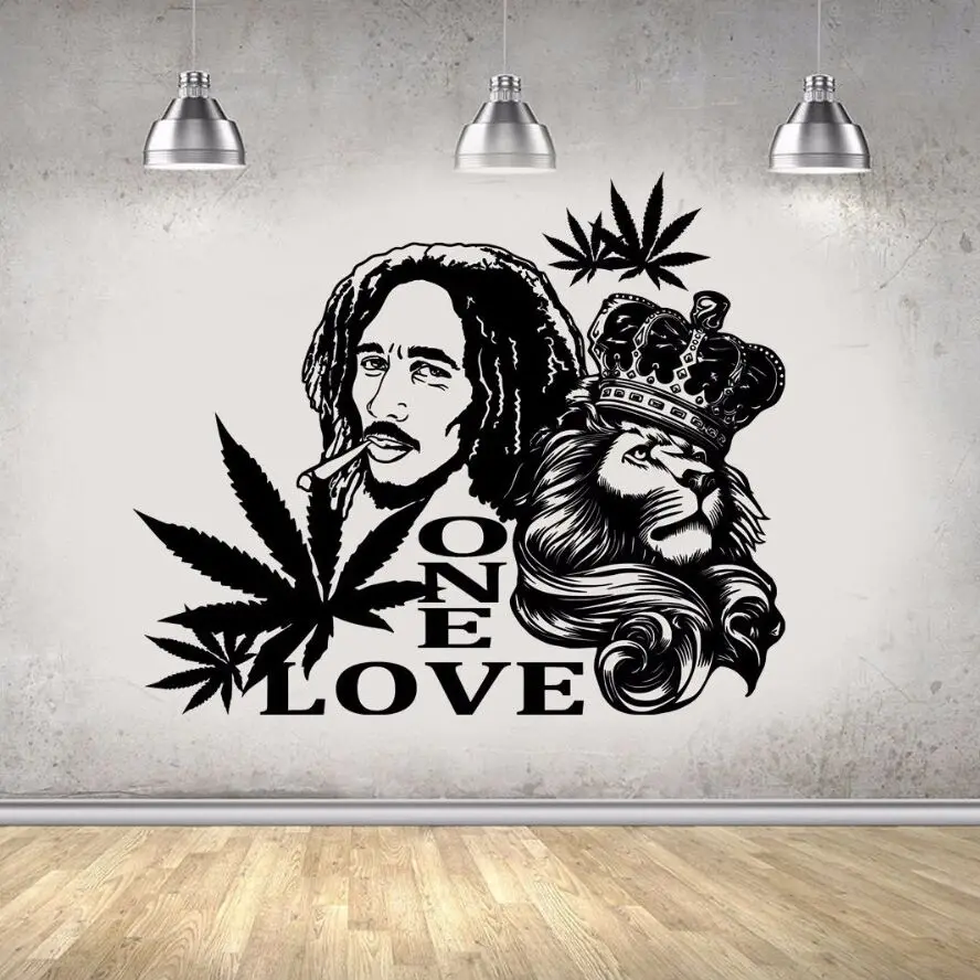 Vinyl Wall Decal Bob Marley Lion ONE LOVE Wall Sticker Reggae Music Wall Art Murals Removable