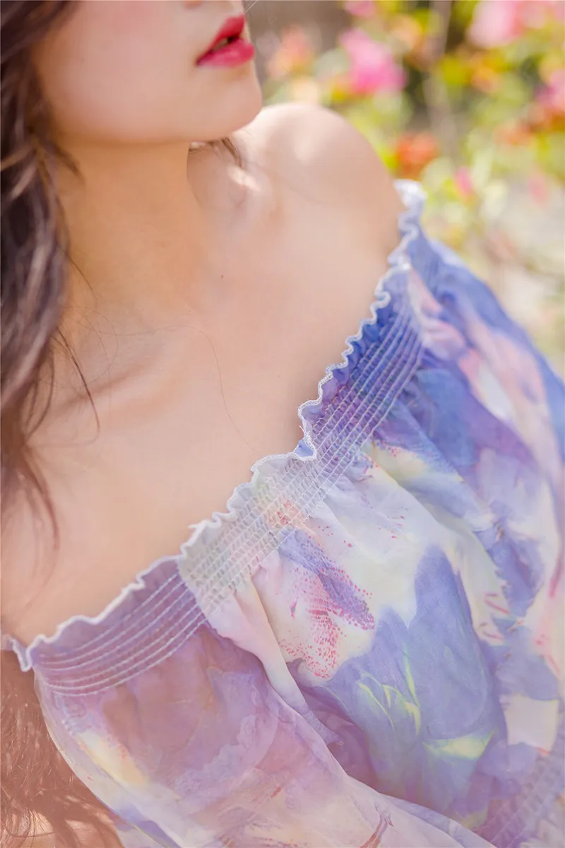 TANG Long Sleeve Summer Dress Foral Tropical Beach Vintage Maxi Dresses Boho Casual Off Shoulder Belt Chiffon Plus Size Dress (7)