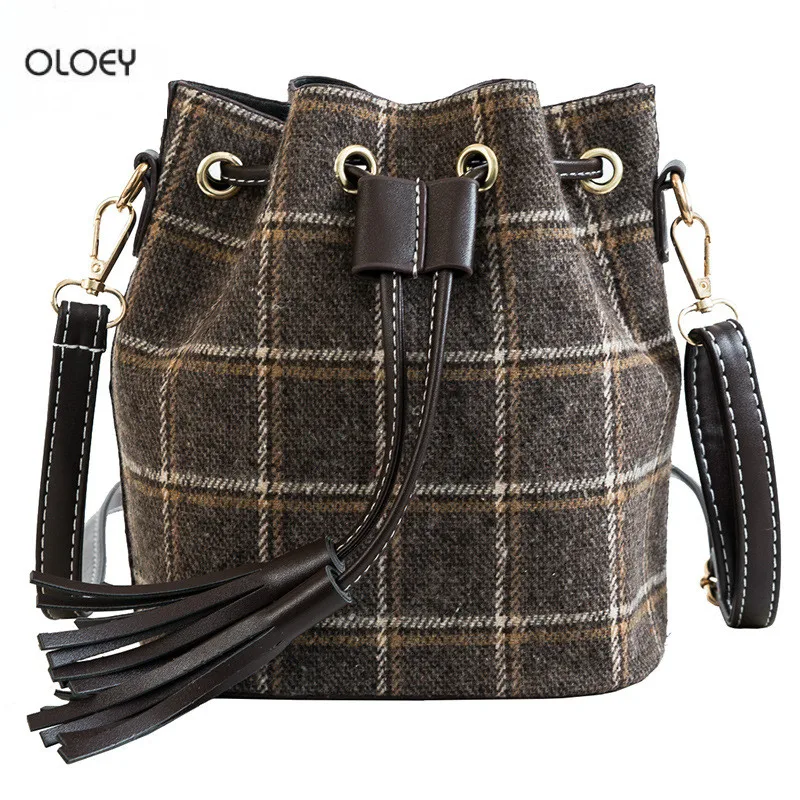 OLOEY Новая модная женская сумка-мешок с бахромой на шнурке сумки дикие шерстяные сумки мини сумка через плечо