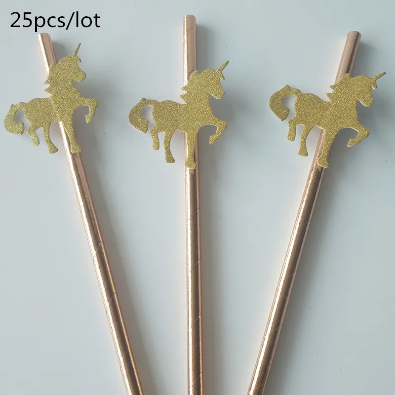 25PCS Glitter Gold Unicorn Flamingos Party Paper Straws Kids Birthday Party Baby Shower Party Decoration Supplies HW20 (3)
