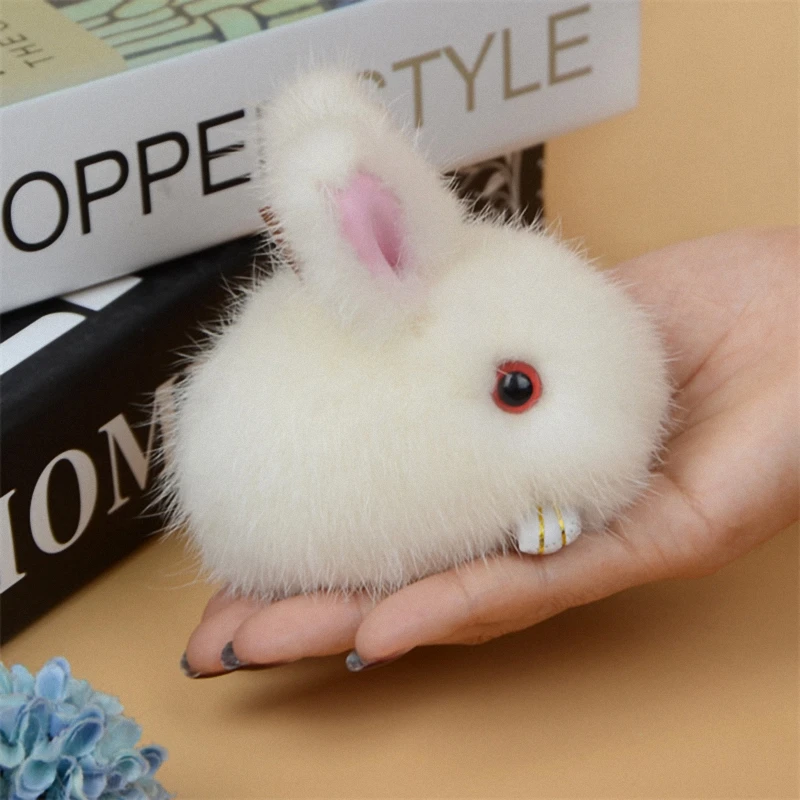 

Handmade 100% Real Mink Fur Keychain Pendant Bag Car Charm Cell Phone Key Rings Cute Fluffy Rabbit Doll Keychain Th-K057-white