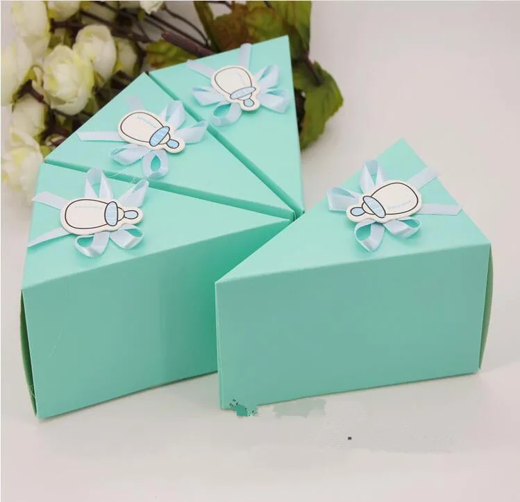60 шт Детские/молочные бутылки треугольный торт стиль Тиффани синий ребенок душ вечерние коробки конфет коробки для шоколада подарочная коробка