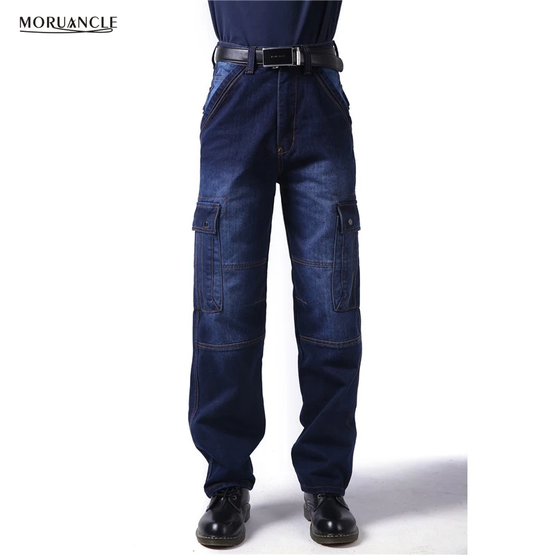 

MORUANCLE New Men Loose Cargo Denim Pants With Multi Pockets Baggy Hip Hop Jeans Trousers For Big And Tall Super Plus Size 30-46