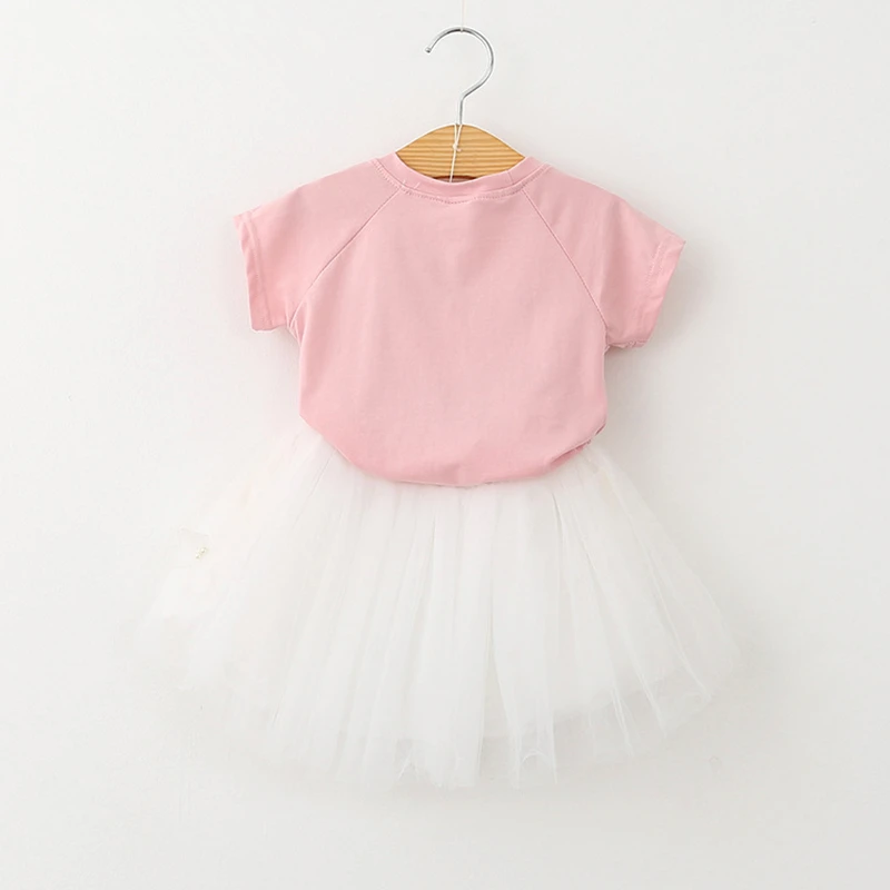 Летний комплект одежды из 2 вещей для девочек: футболка с рисунком котенка+ юбка из вуали новая летняя коллекция одежды для девочек Анленкул