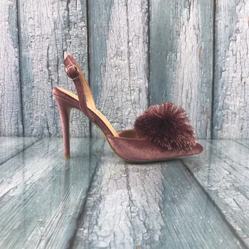 

Kmeioo Pumps for Women,Puff Pompom High Heels Pointed Toe Slingback Pumps Stiletto Heel Sandals Evening Party Wedding Shoes