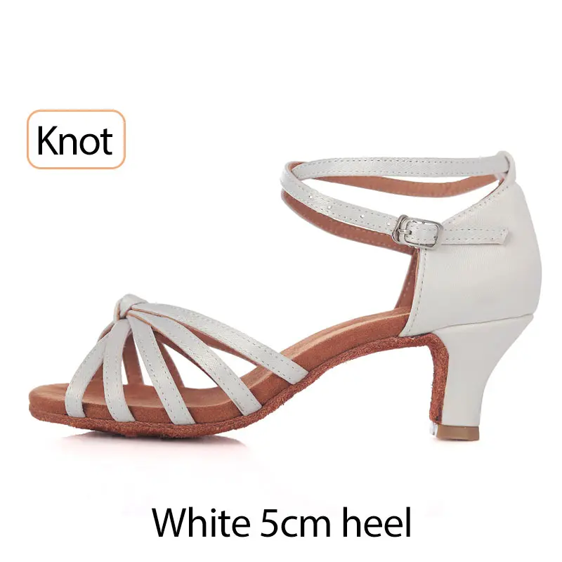 White knot 5cm heel Обувь для бальных танцев с мягкой подошвой, для латинских танцев; женская обувь на каблуках 5 см/7 см; Белая обувь для Танго/сальсы; обувь для профессиональных танцев; женской обуви - Цвет: White knot 5cm heel