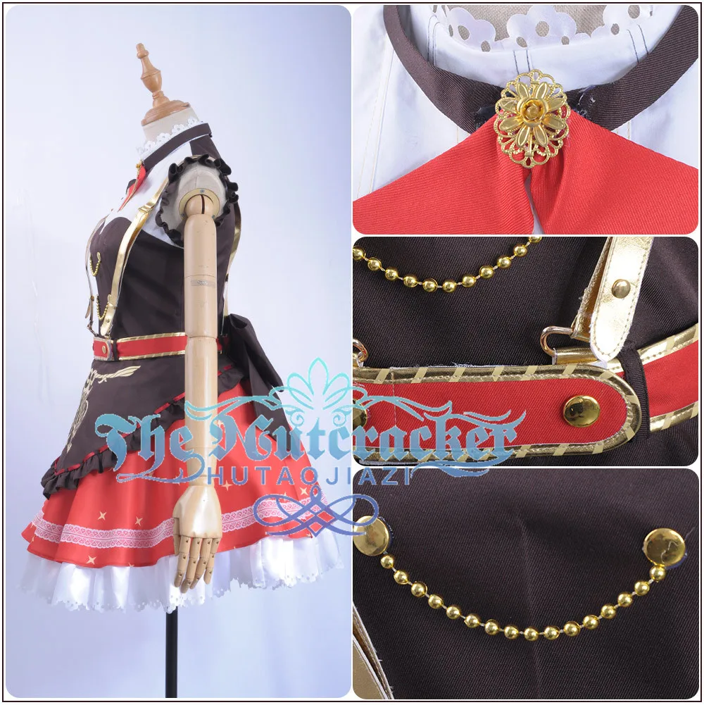 x_01Game LoveLive!Sunshine!! Aqours Bremen Band Kurosawa Ruby Cosplay Costume Women Maid Uniform Sexy Sleeveless Dress Socks Hairpin (3)
