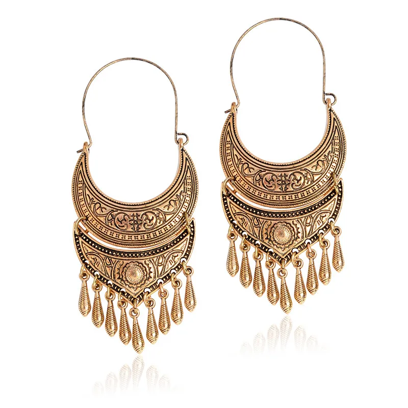 Индийские длинные серьги, золотые и серебряные металлические кисточки, винтажные этнические висячие серьги, свадебные вечерние ювелирные изделия, женские аксессуары - Окраска металла: Style 5