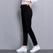 Spring And Autumn Pregnant Woman Long Pants Black Elegant Maternity Full Length Empire Trousers Formal Pregnancy Cotton Trousers