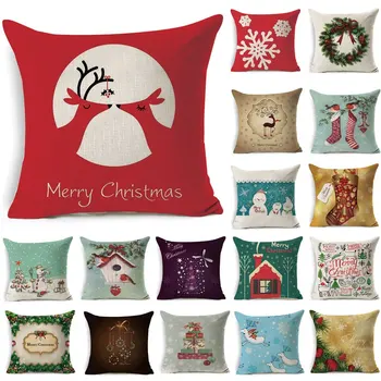

43*43cm Christmas Deer Santa Claus Pattern Cotton Linen Throw Pillow Cushion Cover Car Home Sofa Decorative Pillowcase 40483
