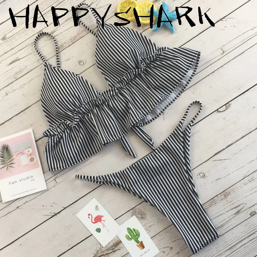 Бикини HAPPYSHARK с цветочным рисунком и оборками 2019 женский купальник в полоску