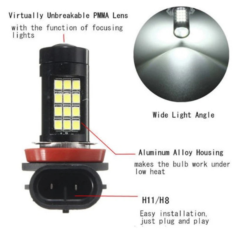 2 шт./лот H8/H11LED белая противотуманная лампа лампочка 42 SMD 6000 K Авто Superlight фары лампы DRL Дневной