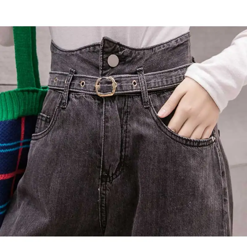 Autumn new jeans black old pants summer new women's trousers can be rolled cowboy nine pants boyfriend jeans for women send belt