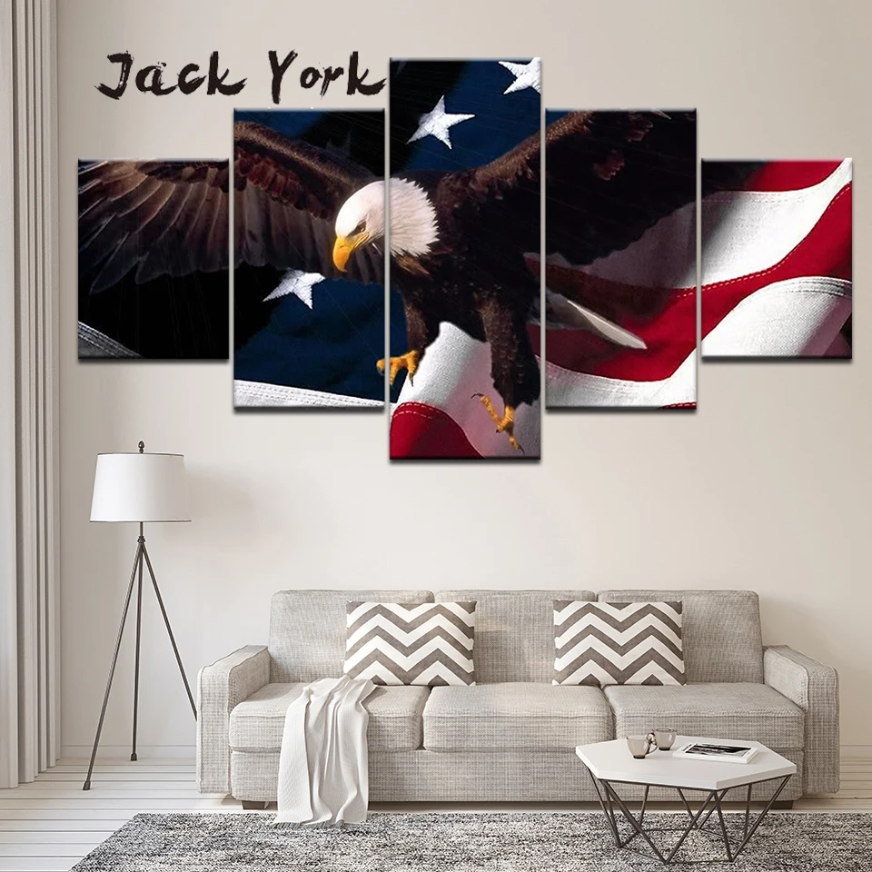 5panel Hd Printed American Flag And Bald Eagle Wall Art Painting 5panel Hd Printed American Flag And Bald Eagle Wall Art Painting