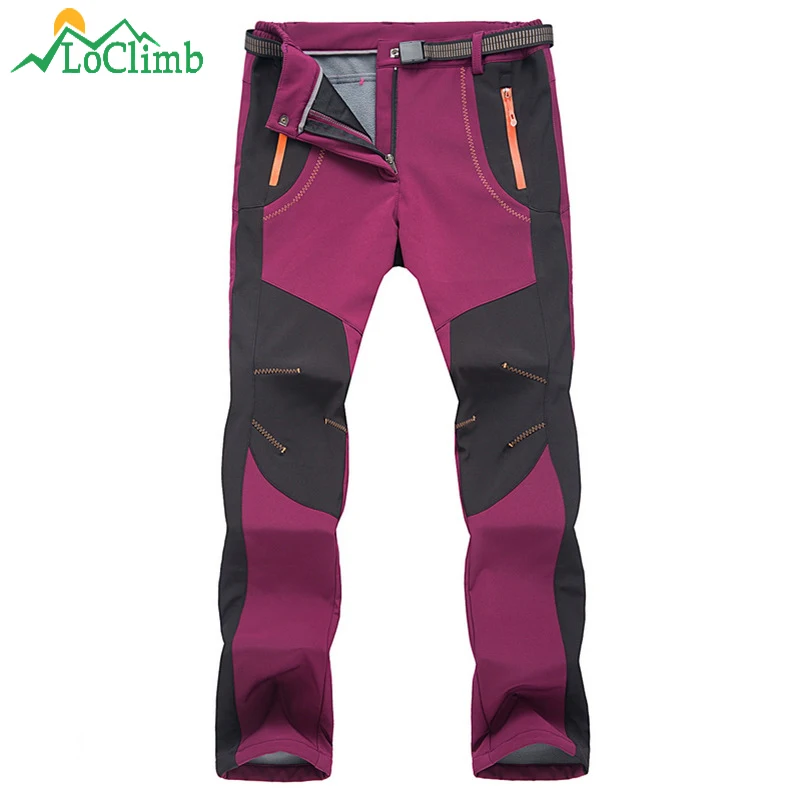 LoClimb мужские и женские зимние походные брюки для кемпинга, спорта на открытом воздухе, теплые флисовые брюки, треккинговые водонепроницаемые лыжные брюки, AM110
