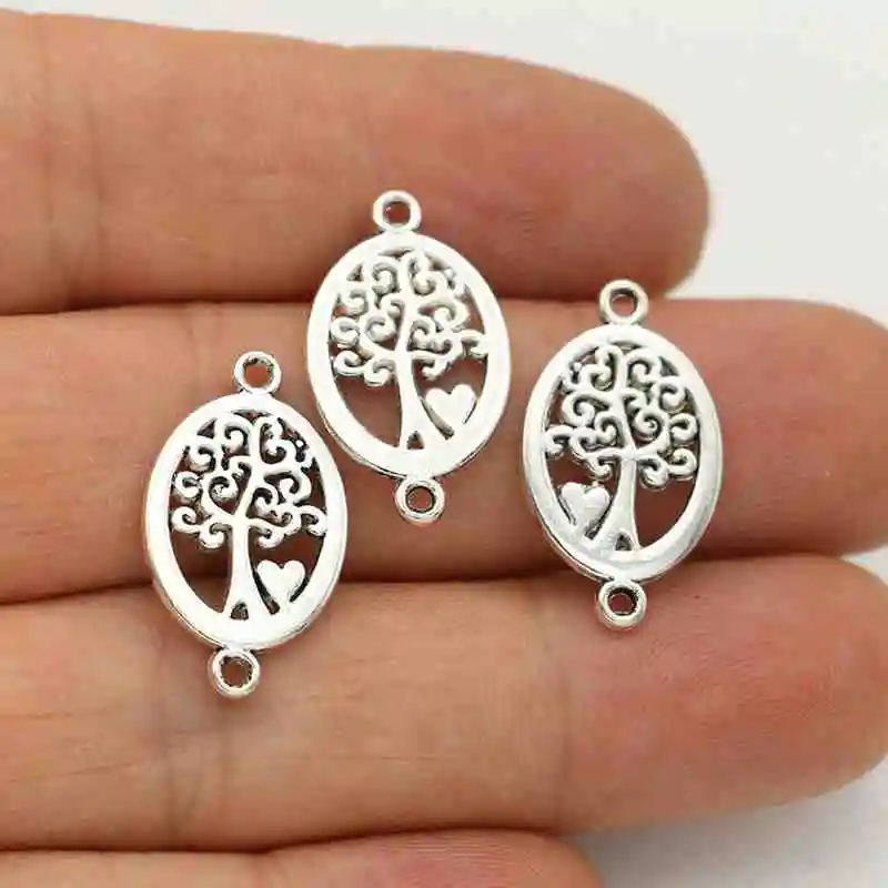 

JAKONGO Antique Silver Plated Tree of life Charm Connectors for Making Bracelet Handmade DIY Jewelry Accessories 23x14mm 10pcs
