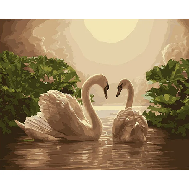 

DIY oil painting under the setting sun Swan living room decorative wall art animal home decoration gift