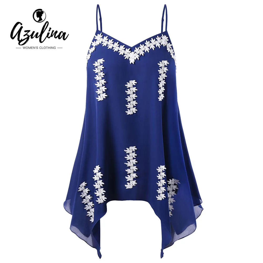 AZULINA плюс Размеры Кружева Аппликация платок Cami Top Для женщин Повседневное