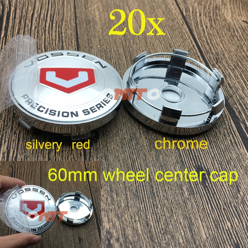 Hot Sale 20x 60mm Vossen Chrome Base Silvery Red Car Emblem Wheel Hub Cap For 
