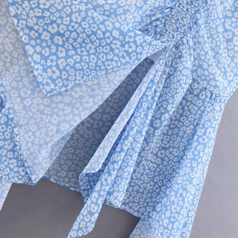 Bazaleas модная русалка юбка Винтаж Ruched миди синий цветочный принт для женщин высокая талия юбки для повседневное Прямая