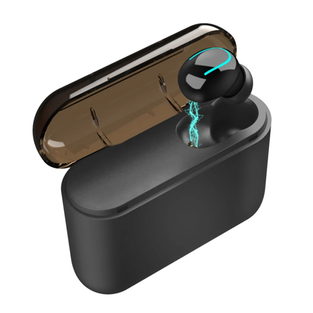 Bluetooth 5,0, беспроводные наушники для телефона, мини, одиночные наушники с портативной зарядкой, чехол HSJ-19 - Цвет: Черный