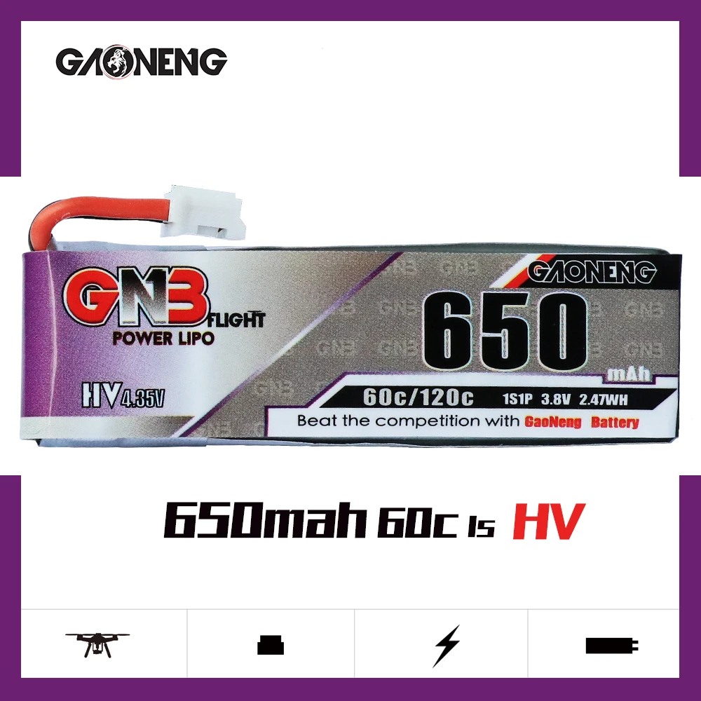 Аккумулятор GAONENG GNB 1S 650 мАч 3 8 в 60C/120C HV Lipo PH2.0 для Tinyhawk Happymodel Snapper7 E010 M80S Tiny7 Beta85 RC Drone |
